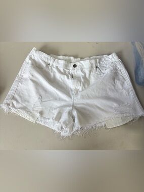 aerie White Distressed Denim Cutoff Shorts